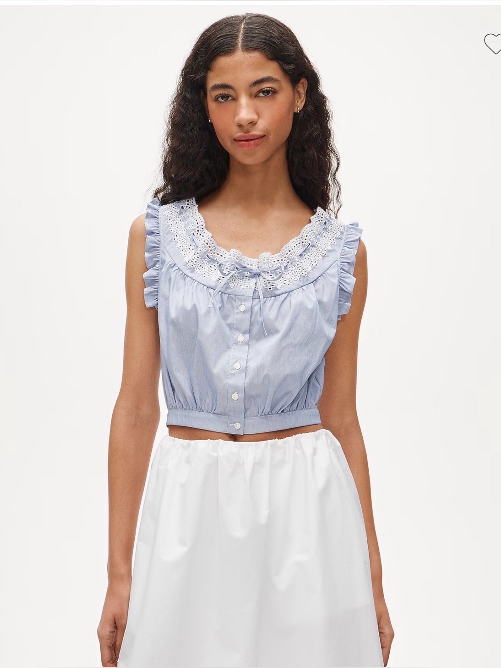 J. Crew Light Blue Lace-Trim Button Crop Top -NWT